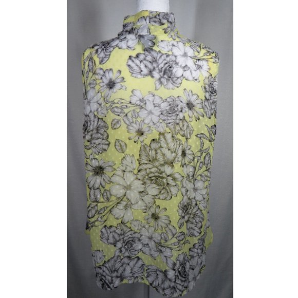 Liz Claiborne Petite Large Pale Yellow Gray Floral Clip Dot Sleeveless Blouse - Picture 9 of 9